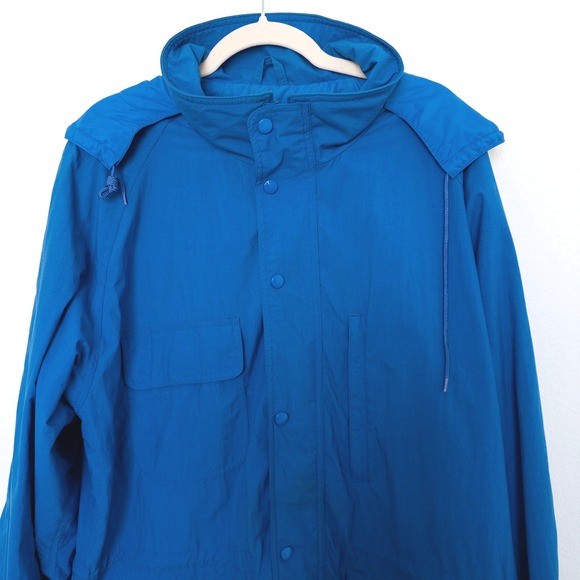 VTG Eddie Bauer Mens Jacket Size L Blue Hooded Raincoat Outdoor Gorpcore Utility - Picture 2 of 7